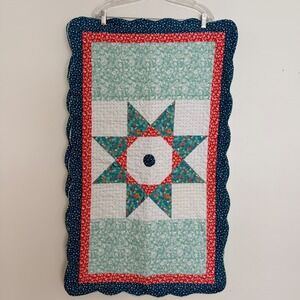 Pioneer Woman‎ Vintage Star Set of 2 King Size Bed Shams Aqua Blue Quilt Pattern